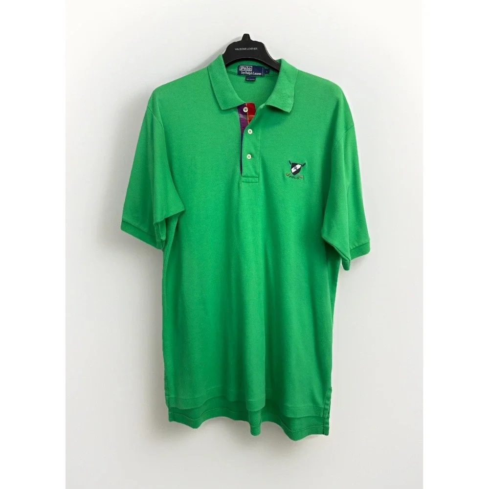 Vintage Polo Ralph Lauren Crest Polo Shirt Men's Size L Green Golf Clubs‎ Logo